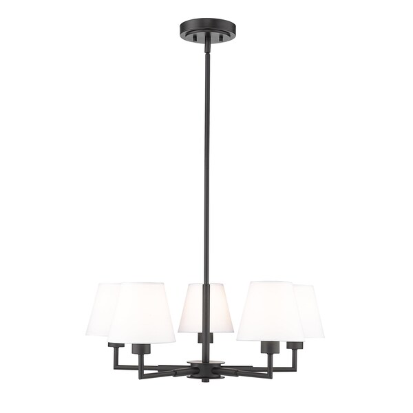 Z-Lite Leila Chandelier, 5-Light, 26 In.W x 10 In.H, Matte Black/White Linen 744-26R-MB - main